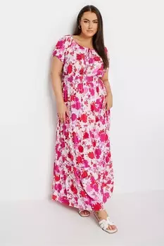 Платье макси в стиле бохо с вырезом бардо Yours, розовый