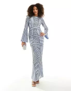 Платье макси василькового цвета с длинными рукавами и шевроном ASOS DESIGN