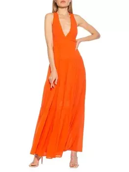 Платье - Макси Ярусное Alexia Admor Tezzi с V-образным вырезом, coral