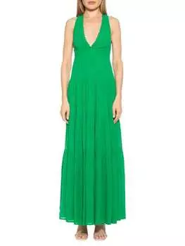 Платье - Макси Ярусное Alexia Admor Tezzi с V-образным вырезом, зеленый