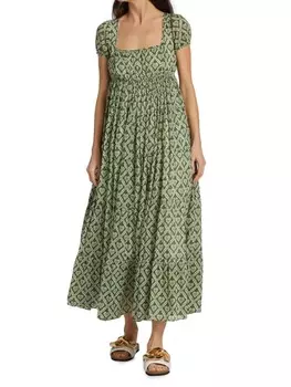 Платье - Макси Ярусное RHODE Joanna с принтом, green