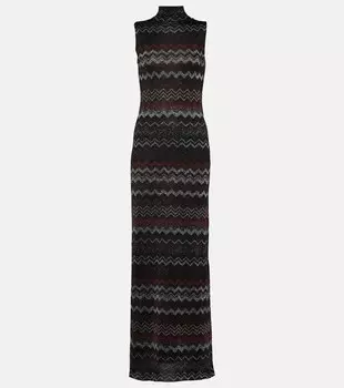 Платье макси зигзагообразной вязки с эффектом металлик Missoni, мультиколор