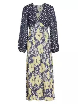 Платье Melanie с комбинированным принтом Rixo, цвет umbrella floral navy mix