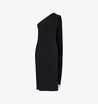 Платье Metal-Knot на одно плечо из смесовой шерсти длиной до колена Bottega Veneta, черный