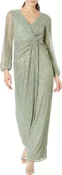 Платье металлизированного цвета с длинными рукавами и драпированной талией Adrianna Papell, цвет Green Slate
