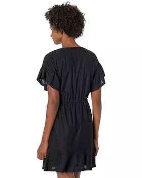 Платье Michael Kors Lace-Up Lace Ruffle Mini Dress, черный