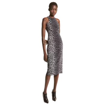 Платье Michael Kors Leopard Print Stretch Cady Racerback Sheath, серый