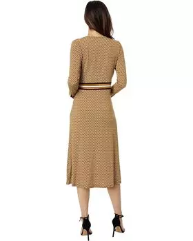 Платье Michael Kors Petite Faux Wrap Border Print Midi, цвет Marigold