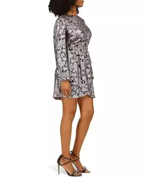 Платье Michael Kors Petite Foil Paisley Long Sleeve Flounce Dress, цвет Bone
