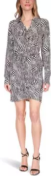 Платье Michael Kors Petite Zebra Long Sleeve Pleated Shirtdress, черный