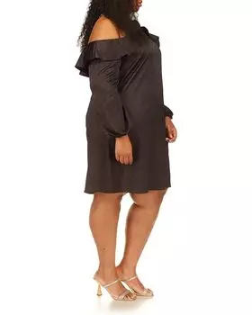 Платье Michael Kors Plus Size Flounce Off Shoulder Mini Dress, черный