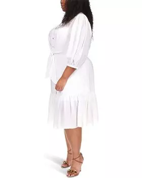Платье Michael Kors Plus Size Pinstripe Tie Midi Dress, белый