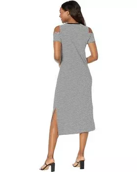 Платье Michael Kors Stripe Cold-Shoulder Midi Dress, черный/белый