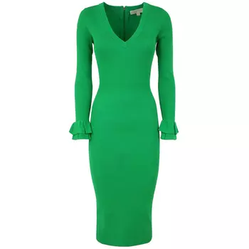 Платье Michael Kors V-neck Ribbed Knit Midi, зеленый