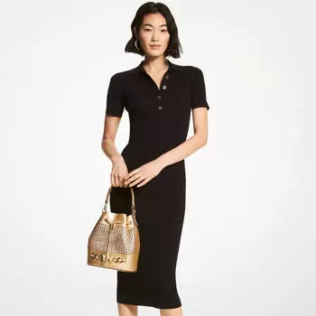Платье Michael Michael Kors Logo Button Ribbed Viscose Blend Polo, черный