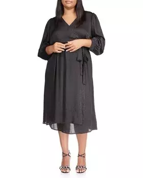 Платье MICHAEL Michael Kors Plus Size Cheetah Jacquard Midi Wrap, черный