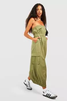 Платье мидаси бандо Boohoo, хаки