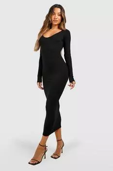 Платье мидаси с овчной спиной Boohoo, черный