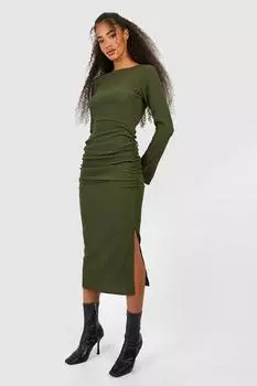Платье мидаси с ручками Boohoo, хаки