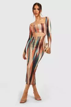 Платье мидаси с вырезами tie dye Boohoo, разноцветный