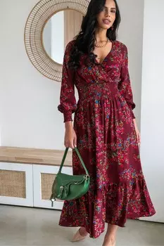 Платье мидакси Carmen с пышной грудью, эластичным плетением и длинными рукавами Pour Moi, красный