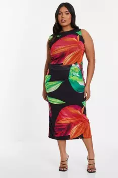 Платье Midaxi Curve Black Tropical с круглым вырезом QUIZ Clothing