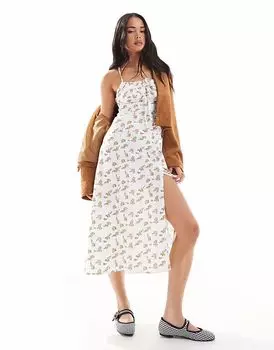Платье мидакси Daisy Street с перекрещивающимися бретелями на спине и сборками на груди в мелкий цветочный узор