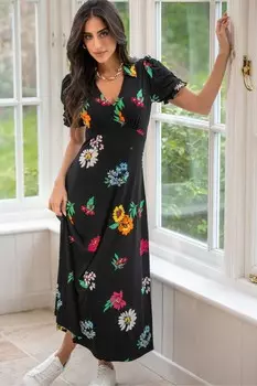 Платье мидакси Delphi приталенного кроя V-образным вырезом и стрейч Pour Moi, черный