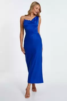 Платье Midaxi из атласа королевского синего цвета с воротником-хомут QUIZ Clothing