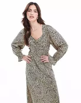 Платье мидакси из атласа Wednesday's Girl с леопардовым принтом, золотого цвета