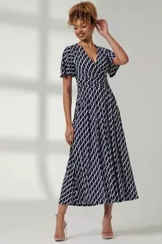 Платье мидакси из джерси с принтом в виде ангела на рукавах Jolie Moi, синий