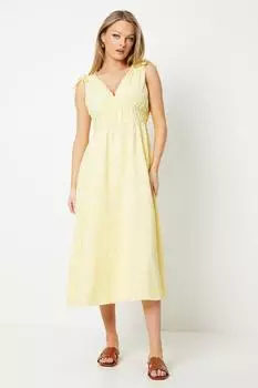 Платье мидакси из хлопка с вышивкой и сборками Oasis, желтый