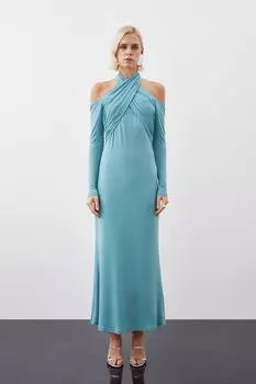 Платье мидакси из крепа с драпировкой Karen Millen, синий