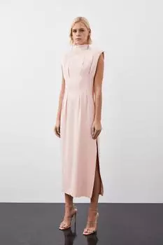 Платье мидакси из креповой ткани с атласной спинкой Karen Millen, розовый