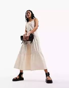 Платье мидакси из мягкого денима с завязками ASOS цвета экрю