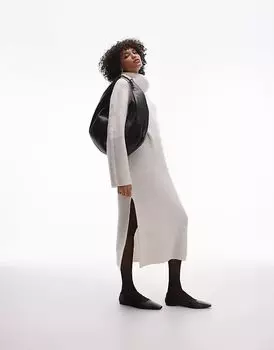 Платье мидакси из шерстяной вязки ARKET с воротником-хомутиком в цвете «кремовый»