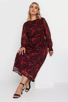 Платье мидакси из шифона с заклепками и рукавами Yours Curve, красный