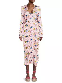 Платье мидакси из смесового шелка с цветочным принтом Ganni, цвет Floral Light Pink