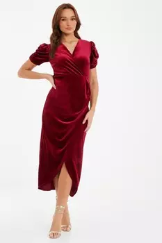 Платье Midaxi из темно-красного бархата с запахом QUIZ Clothing