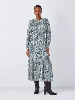 Платье мидакси из вискозы agnes с длинным рукавом John Lewis, синий/разноцветный