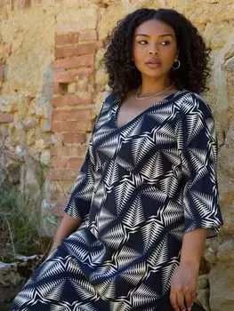 Платье мидакси Live Unlimited Curve Tribal с V-образным вырезом, черный/белый