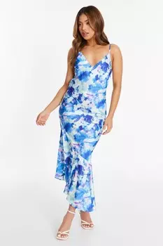 Платье мидакси миниатюрного голубого мрамора с асимметричным вырезом QUIZ Clothing
