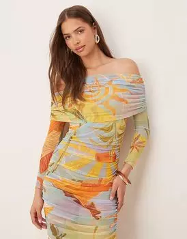 Платье-мидакси Never Fully Dressed со сборками и сетчатым принтом