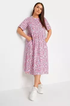 Платье Midaxi с абстрактным принтом из чистого хлопка Yours, белый