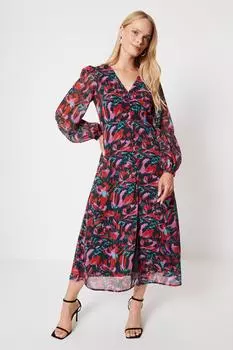 Платье мидакси с абстрактными деталями и рюшами Oasis, черный