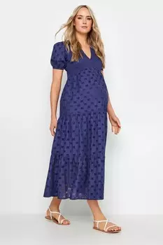 Платье мидакси с английским галстуком и вышивкой для беременных из 100% хлопка Long Tall Sally, синий