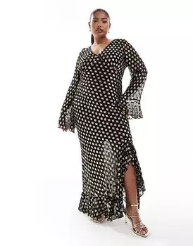 Платье мидакси с блестками и оборками черного цвета Never Fully Dressed