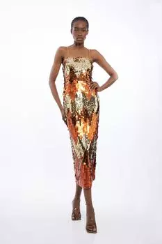 Платье мидакси с бретелями и пайетками Karen Millen, оранжевый