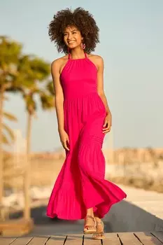 Платье мидакси с цветными блоками и складками на шее Joe Browns, розовый