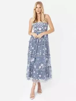 Платье мидакси с цветочной вышивкой Maya Deluxe, цвет Dusty Blue/Multi